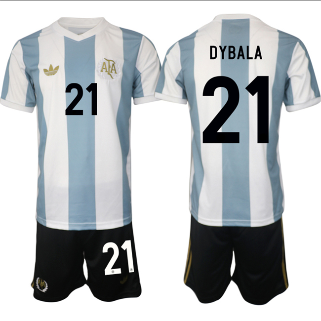 Men's Argentina #21 Dybala White/Blue 2024-25 50th Anniversary Home Soccer Jersey Suit